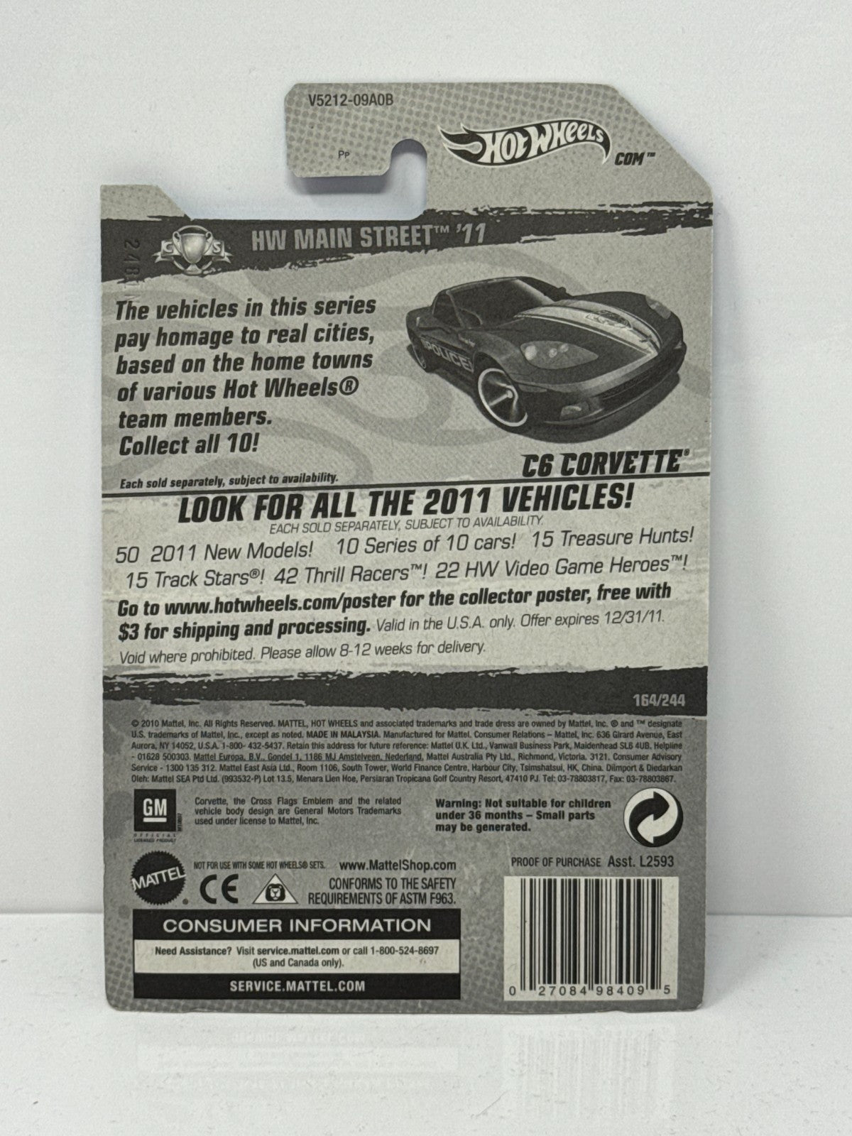 Hot Wheels Main Street Chevy C6 Corvette Police Blue 1:64 Diecast Factory Sealed