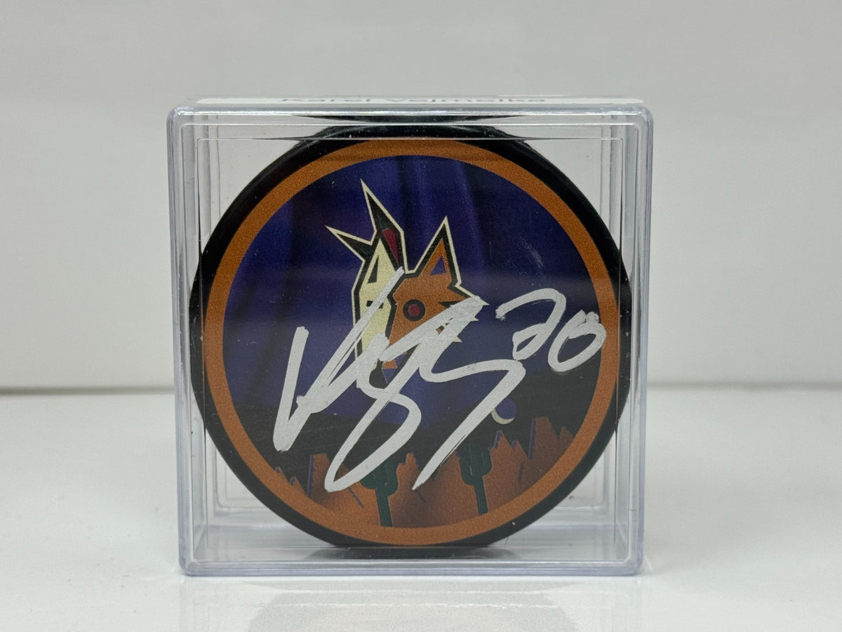 Karel Vejmelka Arizona Coyotes Signed NHL Autograph Puck Silver Auto
