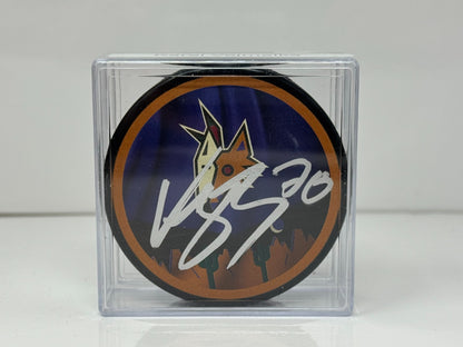 Karel Vejmelka Arizona Coyotes Signed NHL Autograph Puck Silver Auto