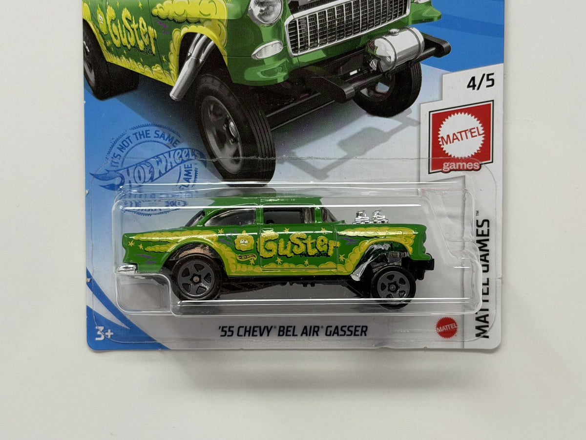 Hot Wheels Mattel Games Guster 1955 Chevy Bel Air Gasser Green 1:64 U.S. Card