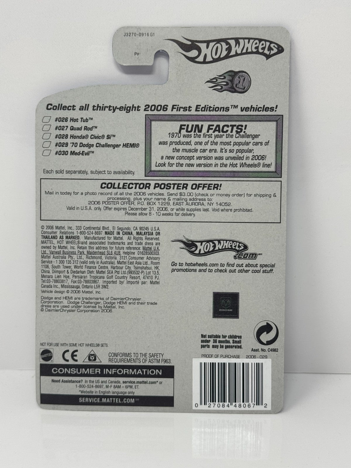 Hot Wheels First Editions 1970 Dodge Challenger HEMI 1:64 Diecast Factory Sealed