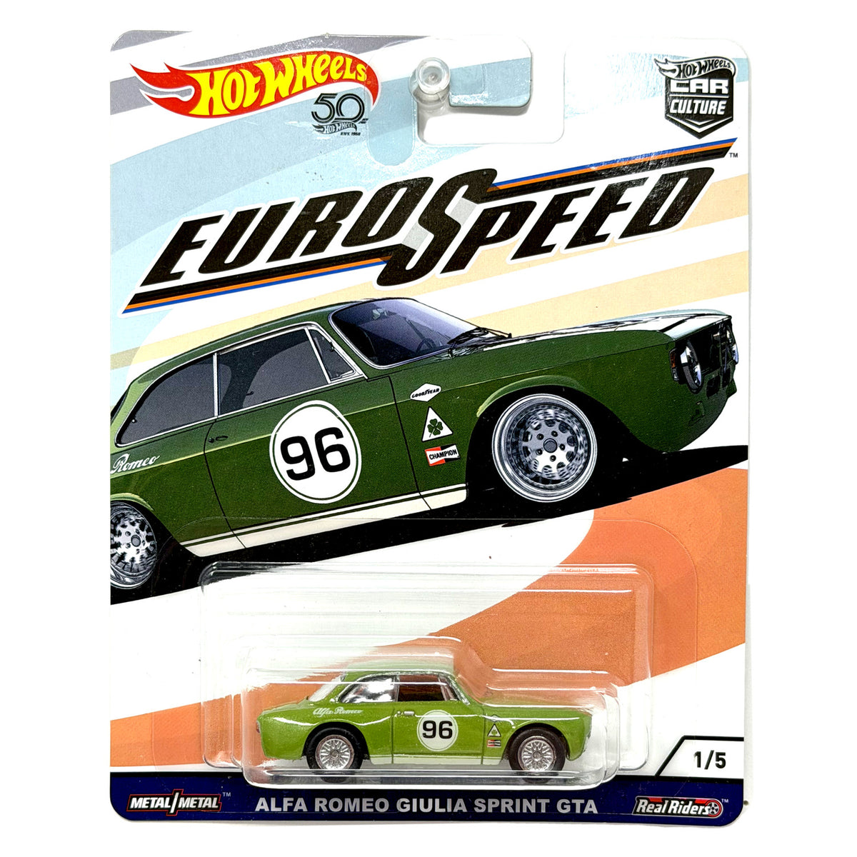 Hot Wheels Euro Speed Alfa Romeo Giulia Sprint GTA 1:64 Diecast Real Riders