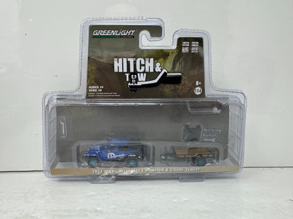 Greenlight Hitch & Tow 2012 Jeep Wrangler & Utility Trailer CHASE 1:64 Diecast