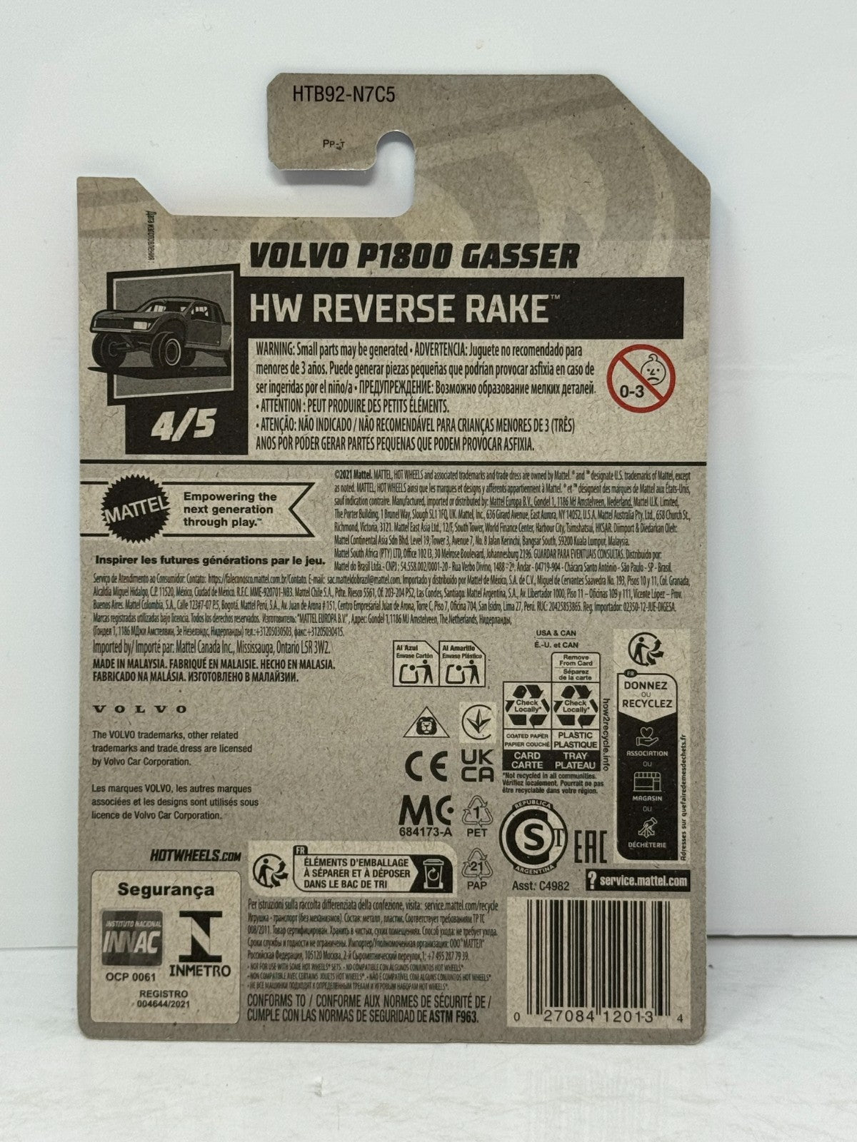 Hot Wheels Reverse Rake Volvo P1800 Gasser 1:64 Diecast