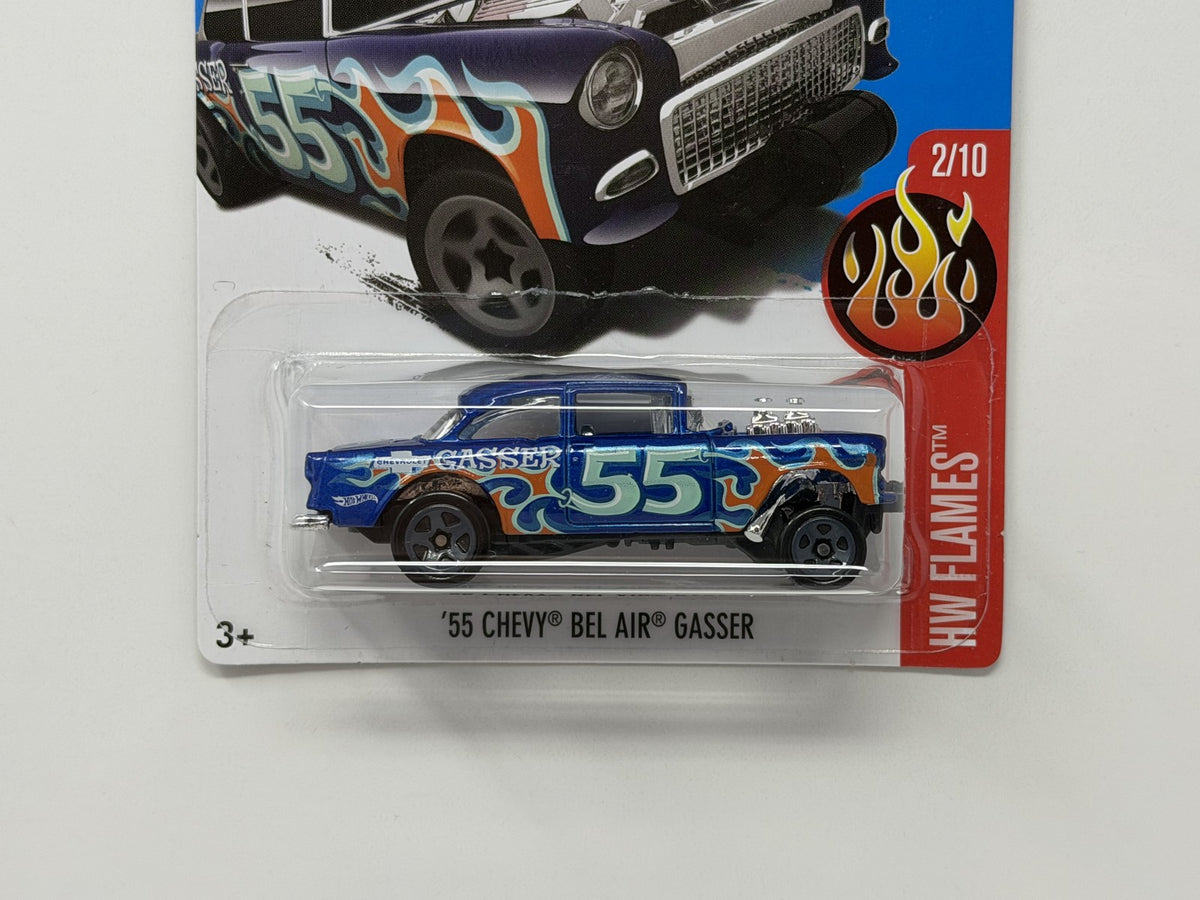 Hot Wheels HW Flames 1955 Chevy Bel Air Gasser Blue 1:64 Diecast