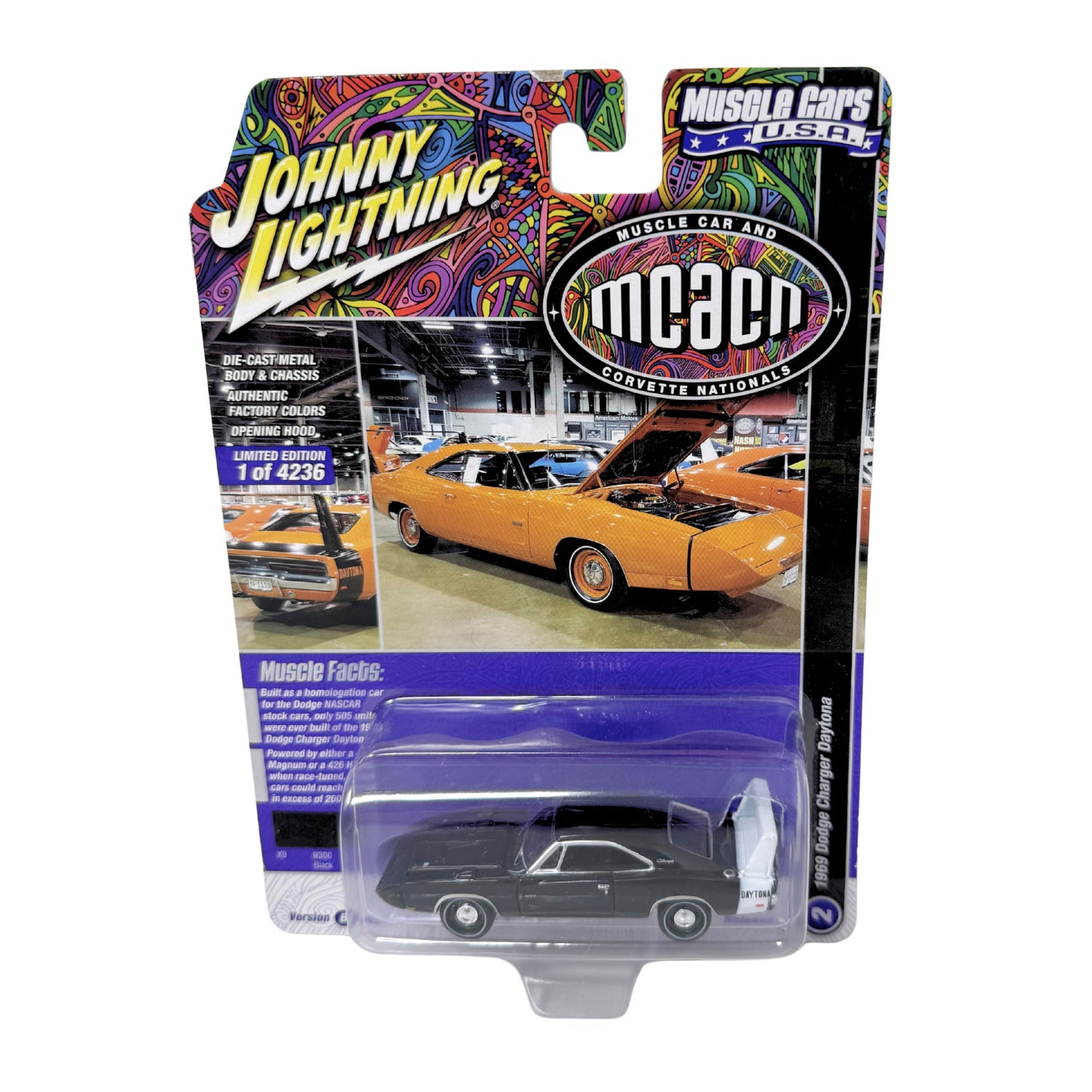 Johnny Lightning MCACN 1969 Dodge Charger Daytona Black 1:64 Diecast