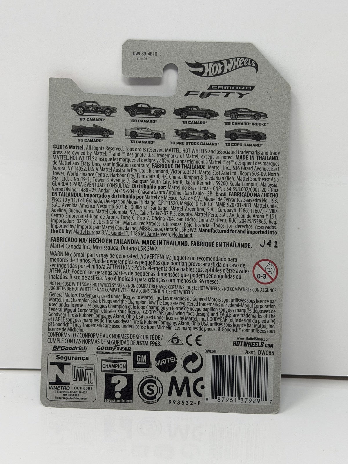 Hot Wheels Camaro Fifty 1995 Chevrolet Camaro Convertible 1:64 Diecast Blue