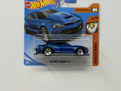 Hot Wheels Muscle Mania 2018 Chevy COPO Camaro SS 1:64 Diecast Blue Short Card