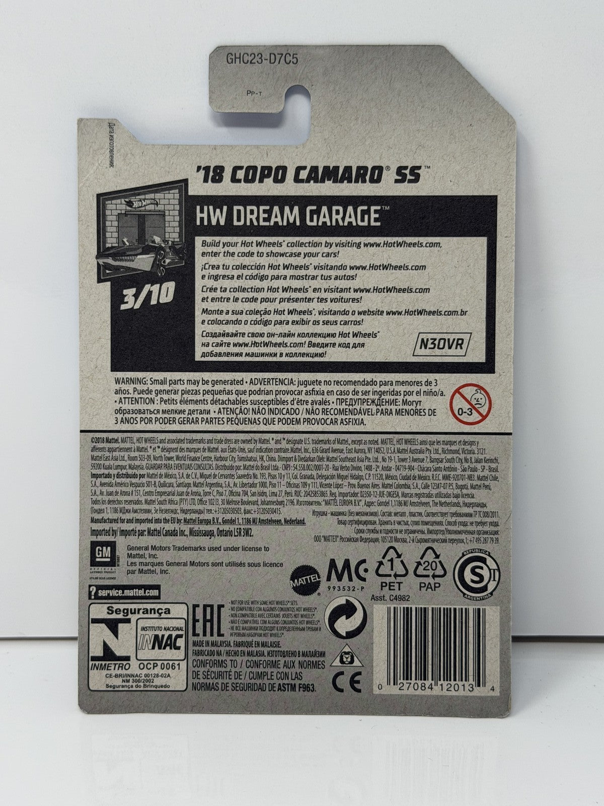 Hot Wheels Dream Garage 2018 Chevrolet COPO Camaro SS 1:64 Diecast Silver
