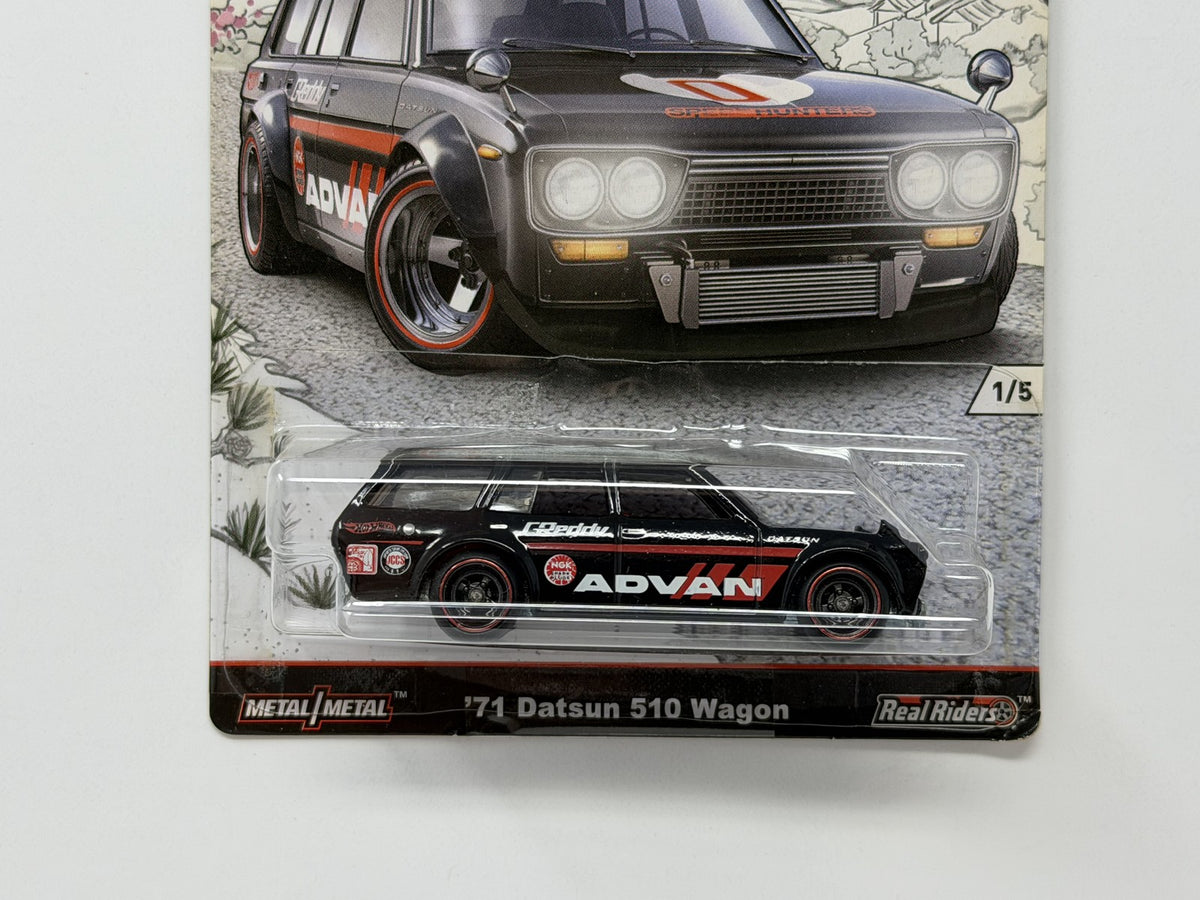 Hot Wheels Japan Historics 1971 Datsun 510 Wagon 1:64 Diecast Real Riders Black