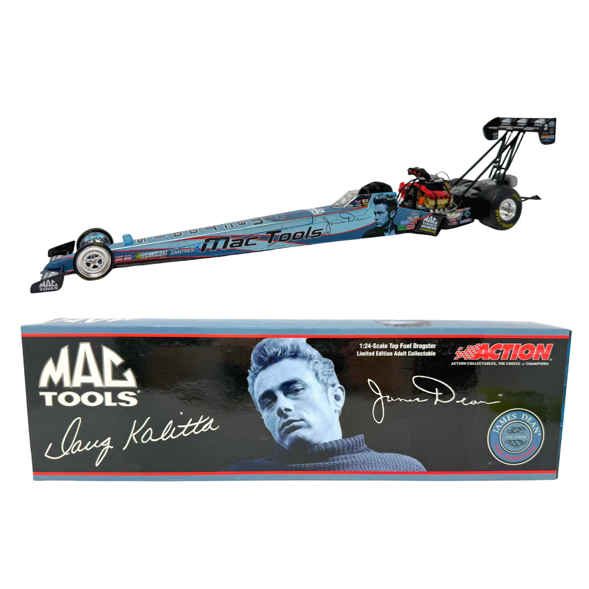 Action NHRA 2005 Doug Kalitta Mac Tools James Dean 50th Anniversary Action Racing Collectables Top Fuel Dragster 1:24 Diecast Blue Black 1 of 108