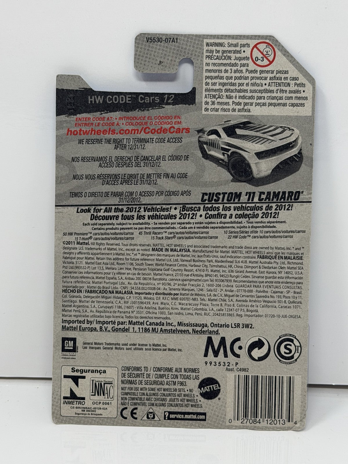 Hot Wheels HW Code Cars 2012 Custom 2011 Camaro 1:64 Diecast White