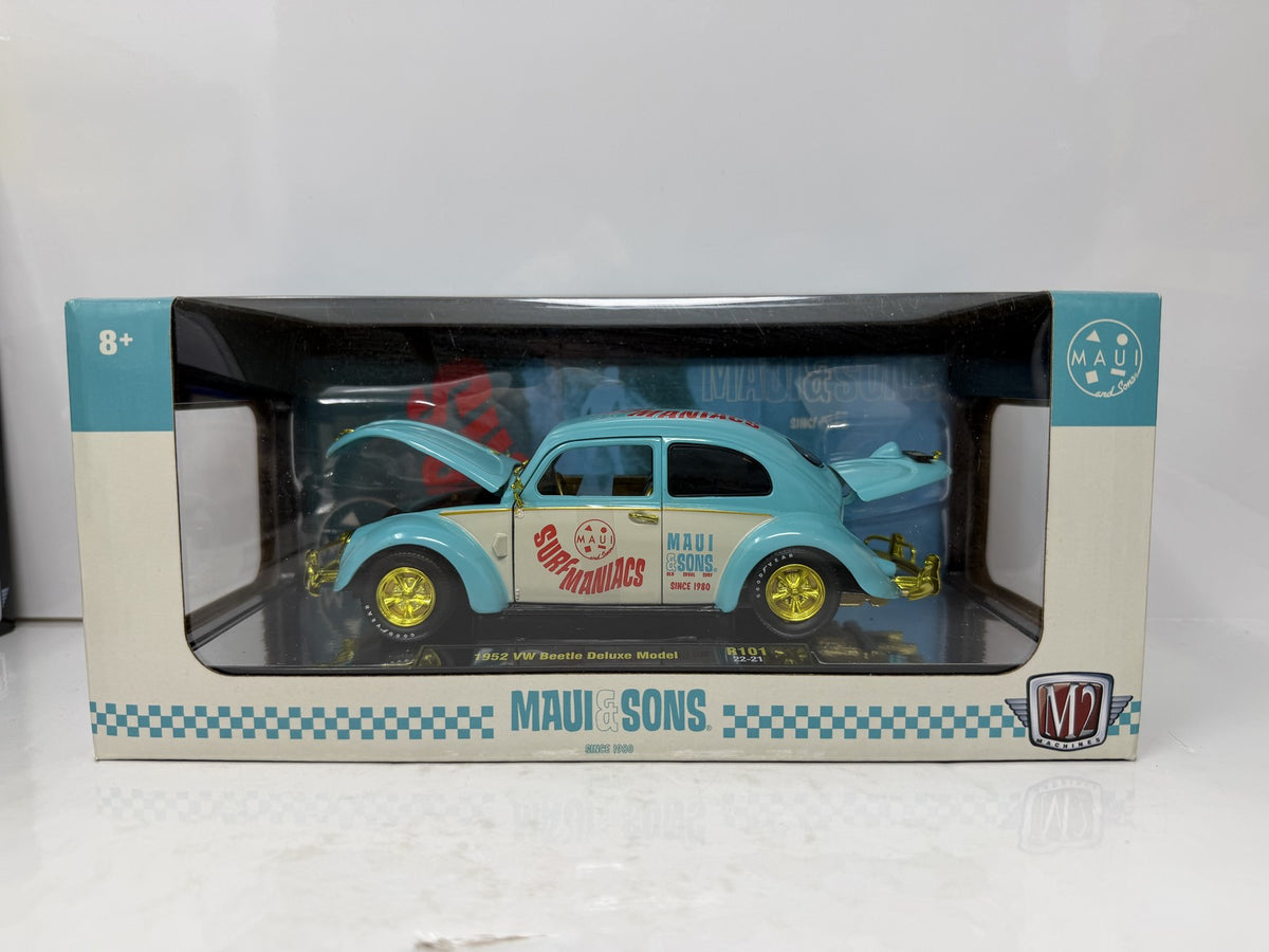 M2 Machines Maui & Sons 1952 Volkswagen Beetle Deluxe CHASE 1:24 Diecast Blue