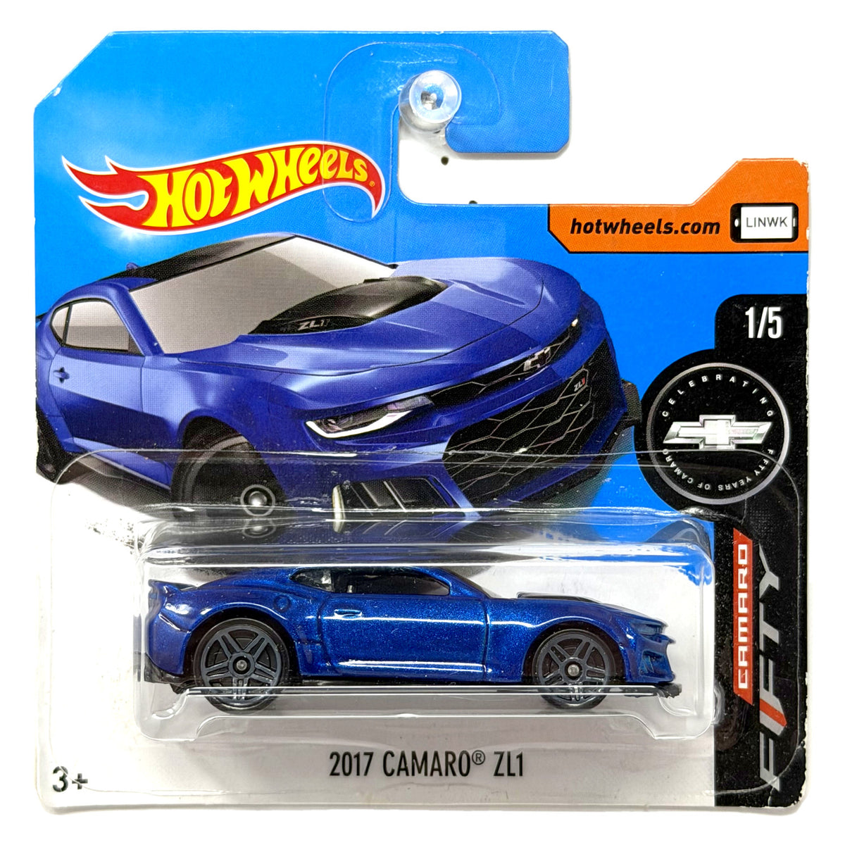 Hot Wheels Camaro Fifty 2017 Chevrolet Camaro ZL1 1:64 Diecast Blue Short Card