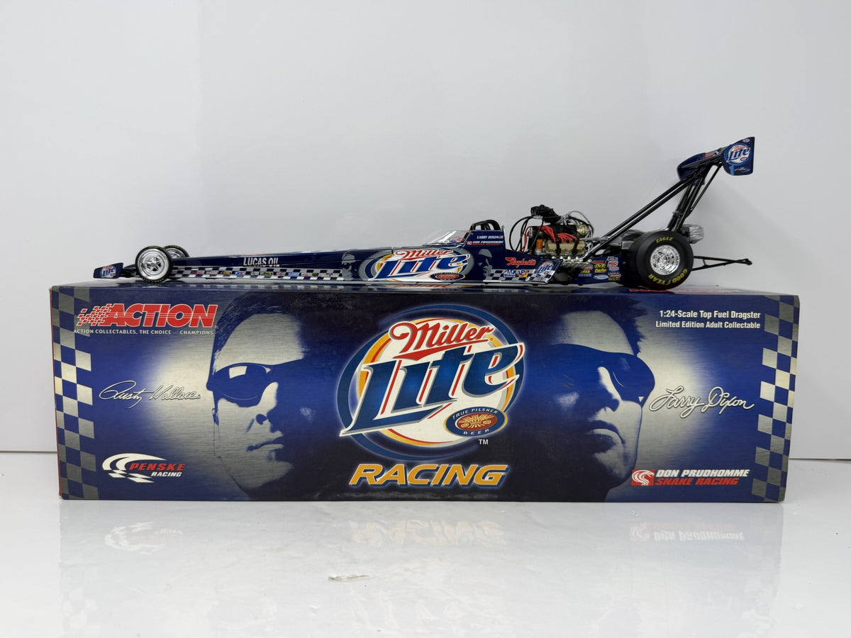 Action NHRA 2004 Larry Dixon Miller Lite Commemorative Can Series Top Fuel Dragster 1:24 Diecast Blue Silver