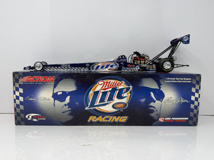 Action NHRA 2004 Larry Dixon Miller Lite Commemorative Can Series Top Fuel Dragster 1:24 Diecast Blue Silver