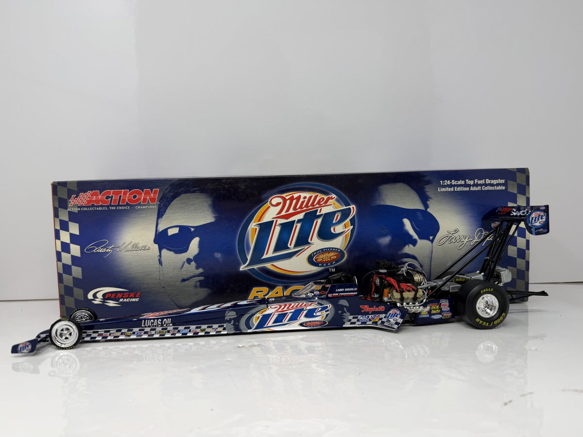 Action NHRA 2004 Larry Dixon Miller Lite Commemorative Can Series Top Fuel Dragster 1:24 Diecast Blue Silver