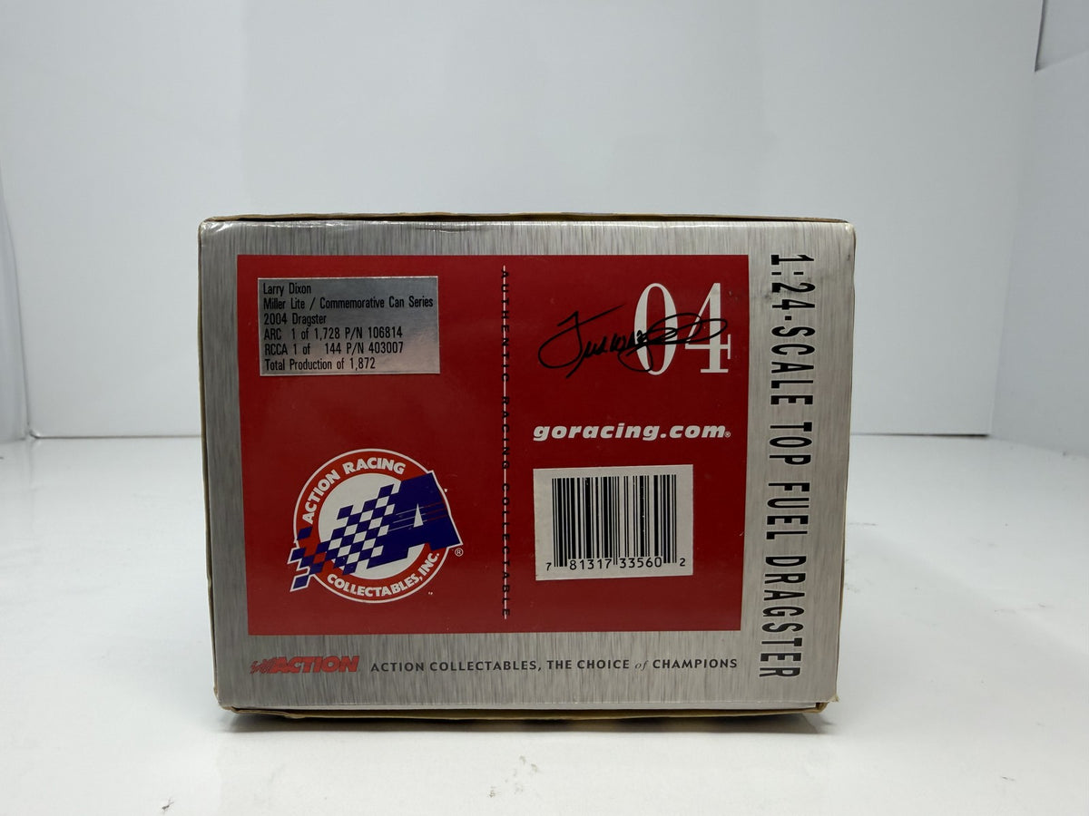 Action NHRA 2004 Larry Dixon Miller Lite Commemorative Can Series Top Fuel Dragster 1:24 Diecast Blue Silver