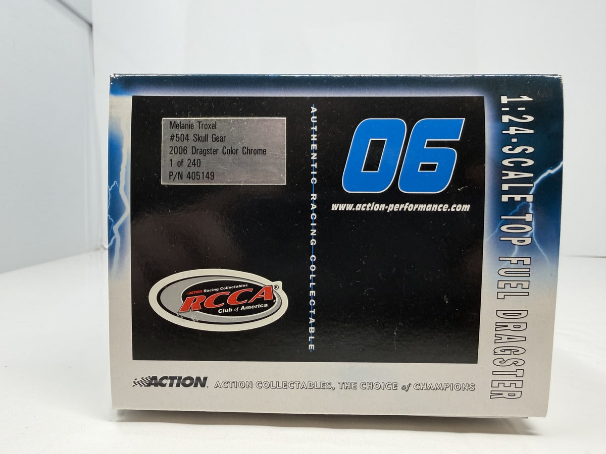 Action NHRA 2006 Melanie Troxel Skull Gear RCCA Color Chrome Top Fuel Dragster 1:24 Diecast Silver Blue Black 1 of 240