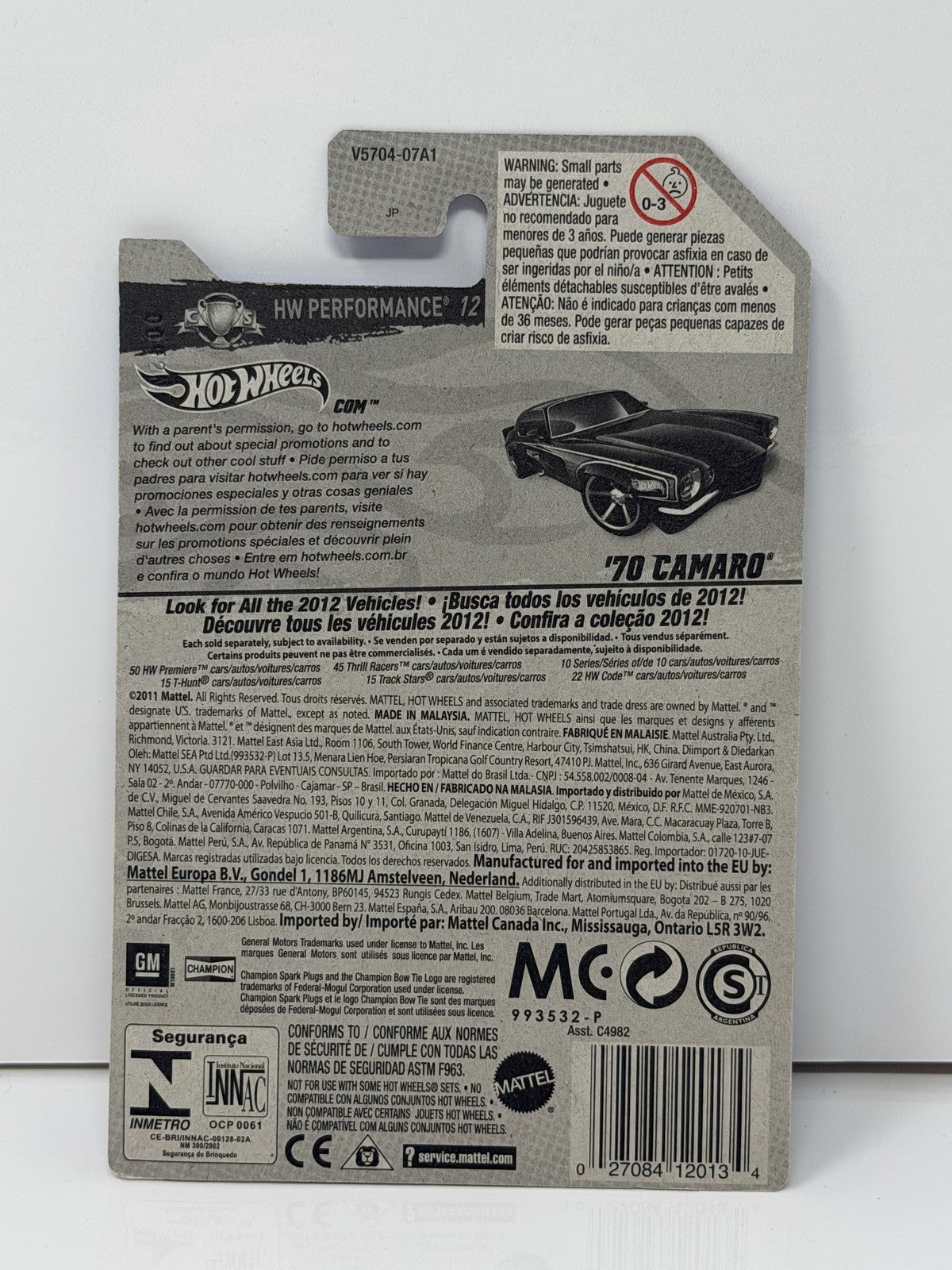 Hot Wheels HW Performance 1970 Chevrolet Camaro 1:64 Diecast Black