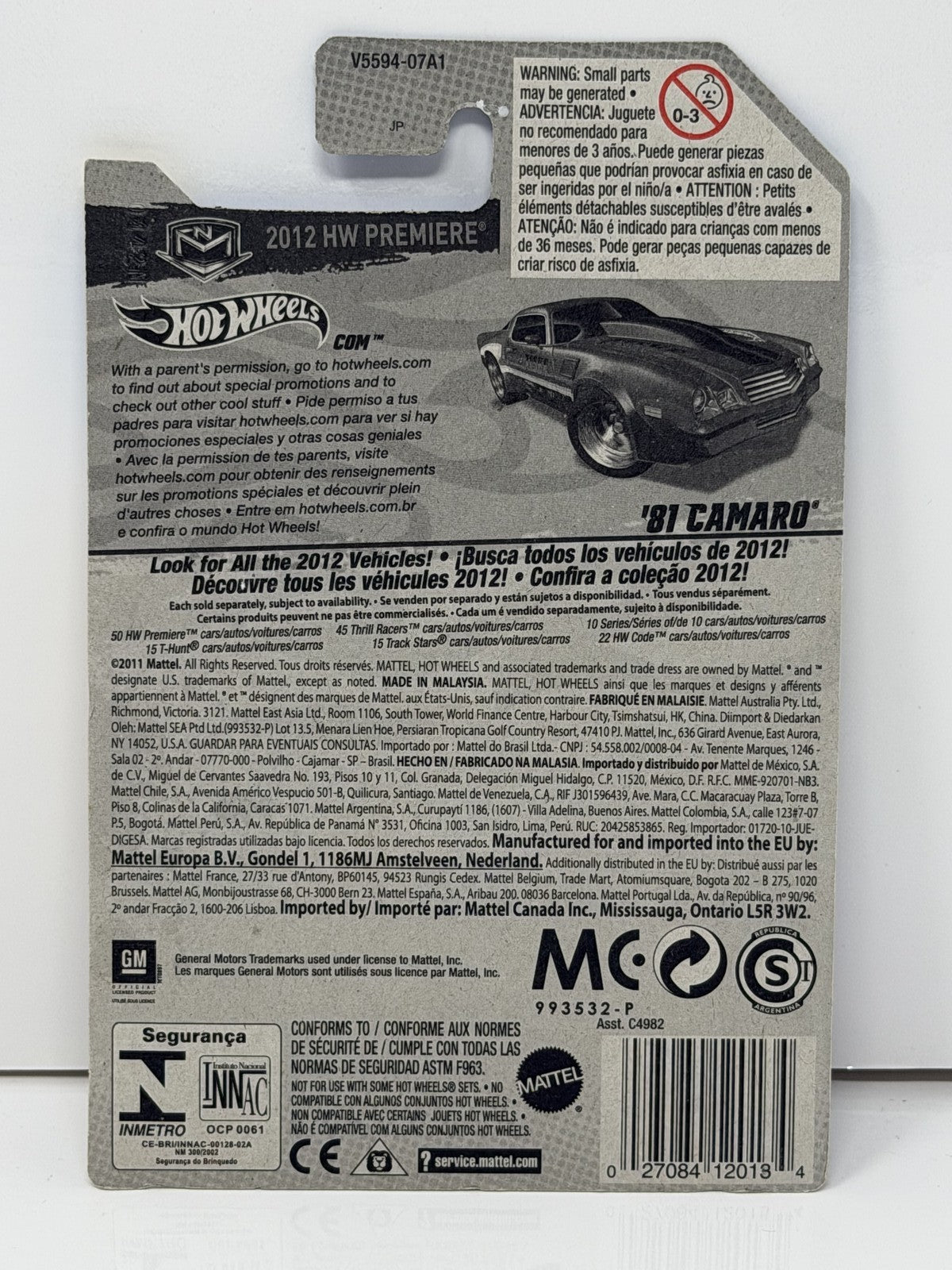 Hot Wheels 2012 HW Premiere 1981 Chevrolet Camaro 1:64 Diecast Red