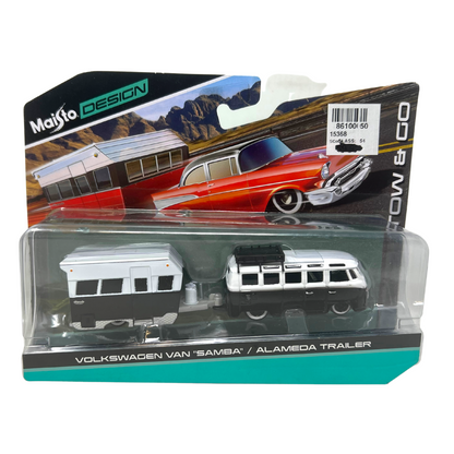 Maisto Design Tow & Go Volkswagen Van Samba Alameda Trailer 1:64 Diecast