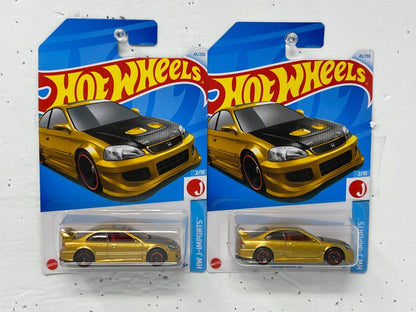 Hot Wheels HW J-Imports Honda Civic Si JDM 1:64 Diecast Gold Lot of 2