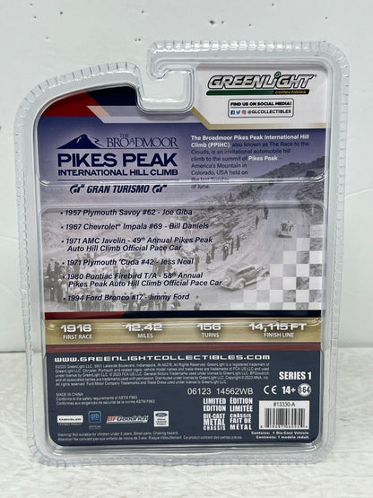 Greenlight Broadmoor Pike's Peak Hill Climb 1957 Plymouth Savoy 1:64 Diecast