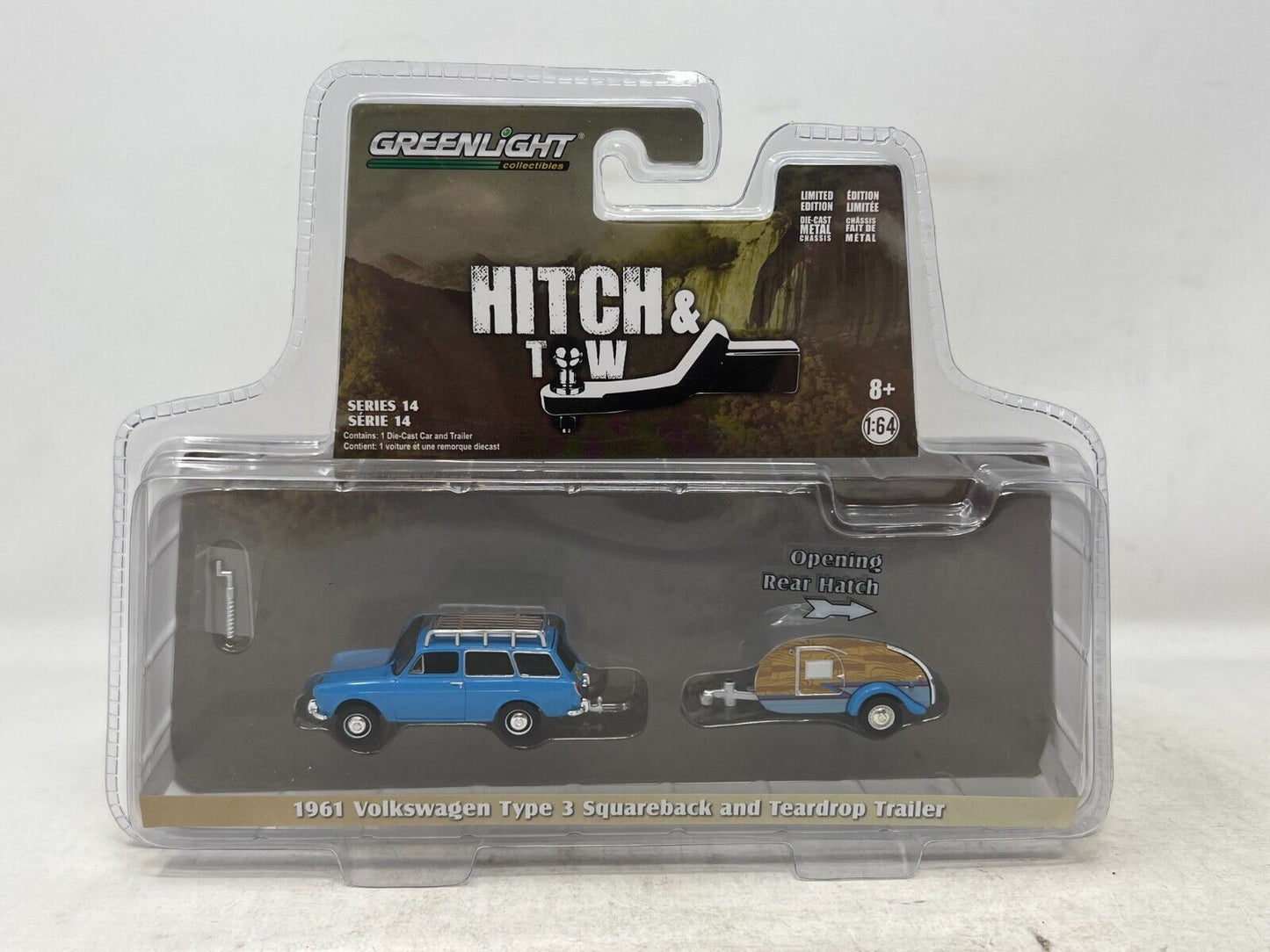 Greenlight Hitch & Tow 1961 VW Type 3 Squareback Teardrop Trailer 1:64 Diecast
