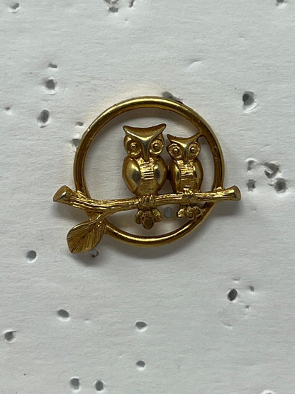 Pair of Owls on Branch Animal Lapel Pin
