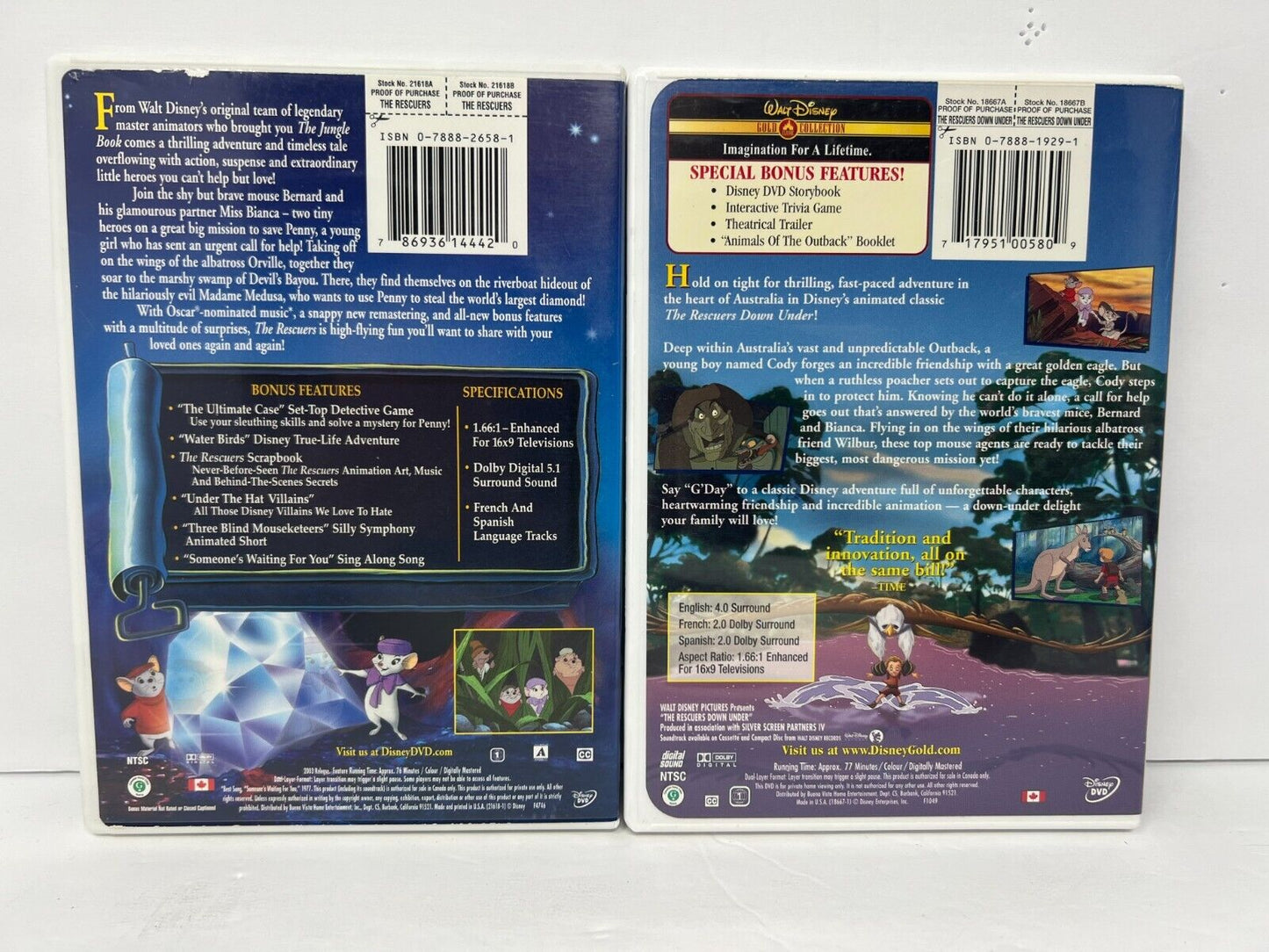 Disney The Rescuers 1 & 2 (DVD) Collection Lot Good Condition!!!