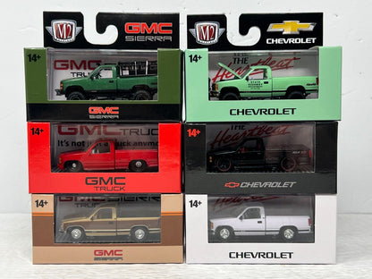 M2 Machines Chevy Siverado & GMC Sierra Set Of 6 With Sleeve 1:64 Diecast