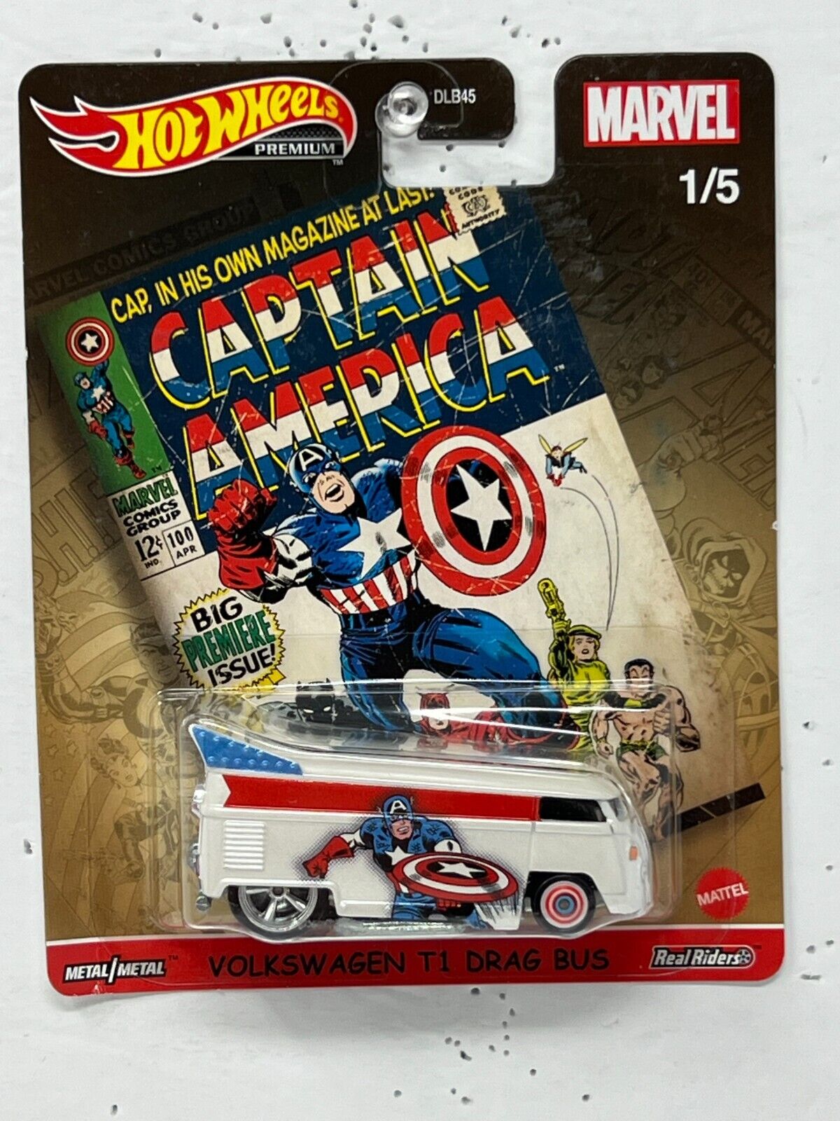 Hot Wheels Premium Marvel Captain America Volkswagen T1 Drag Bus 1:64 Diecast