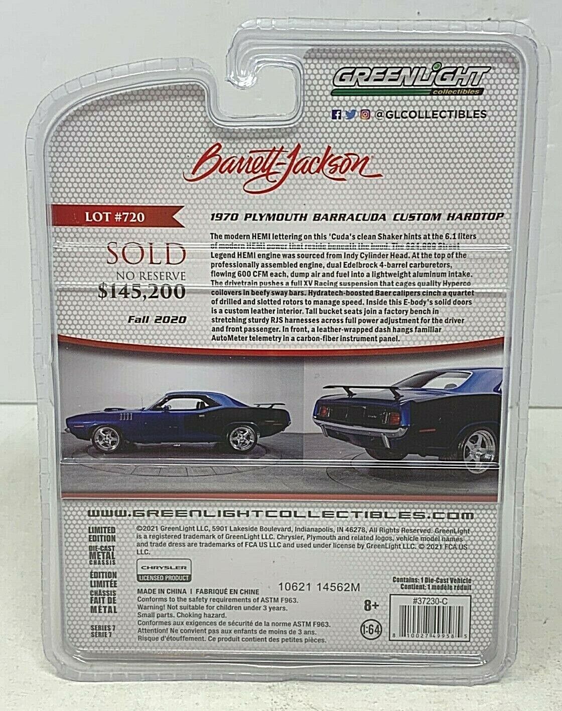 Greenlight Barrett-Jackson 1970 Plymouth Barracuda Hardtop 1:64 Diecast