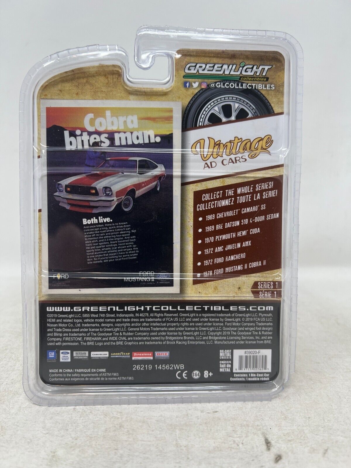 Greenlight Vintage Ad Cars Series 1 1978 Ford Mustang II Cobra II 1:64 Diecast