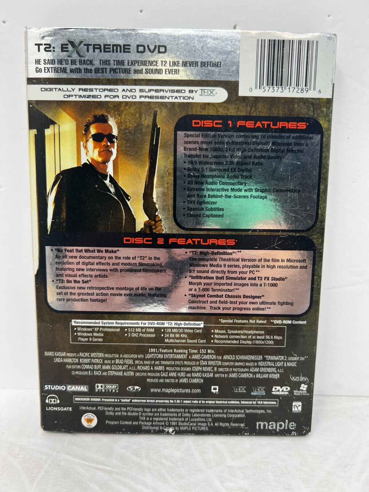 Terminator 2 Judgment Day (DVD, 2003) Sci-Fi Arnold Scwarzenegger Good Condition