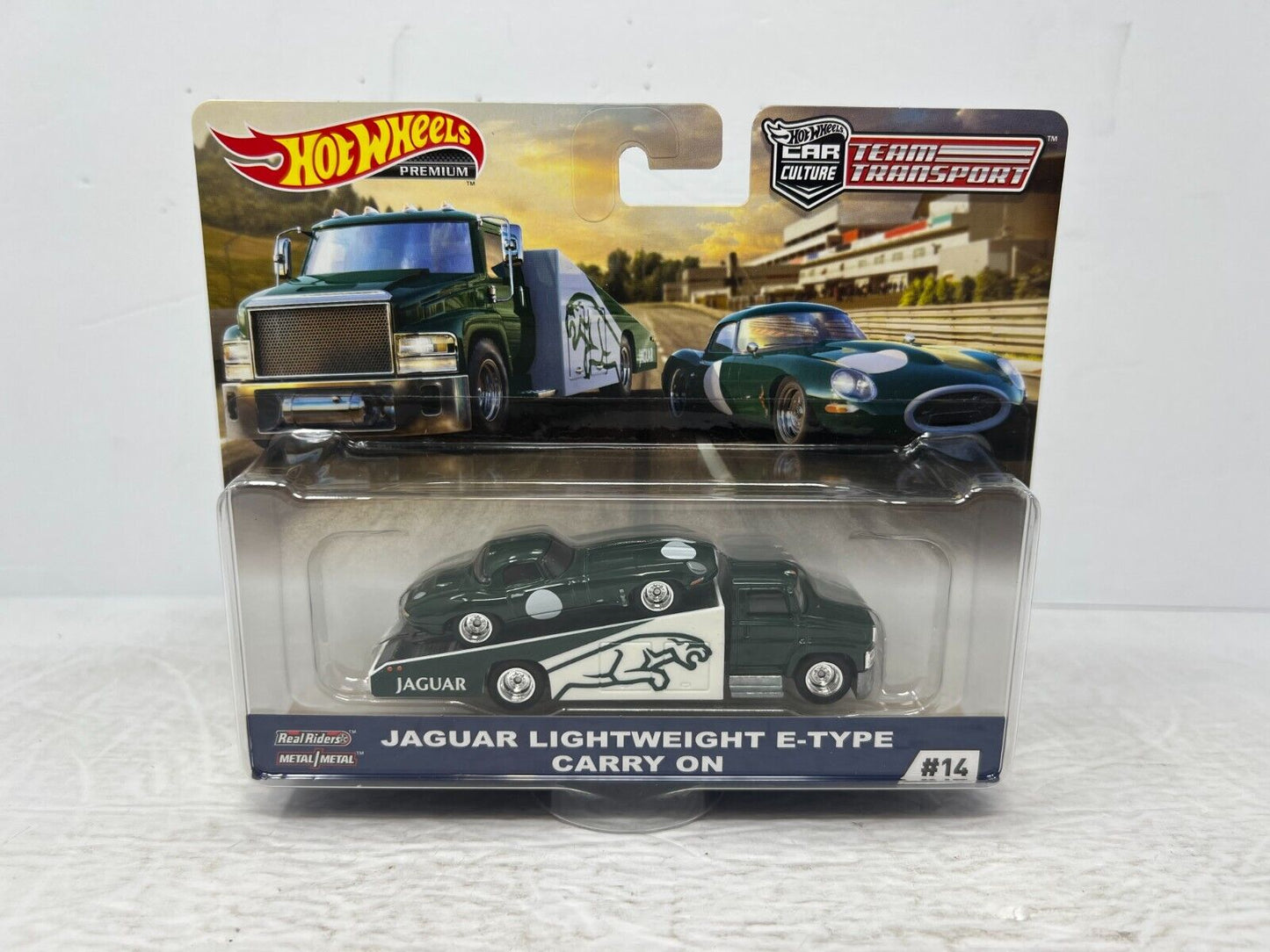 Hot Wheels Premium Jaguar Lightweight E-Type #14 Team Transport 1:64 Diecast