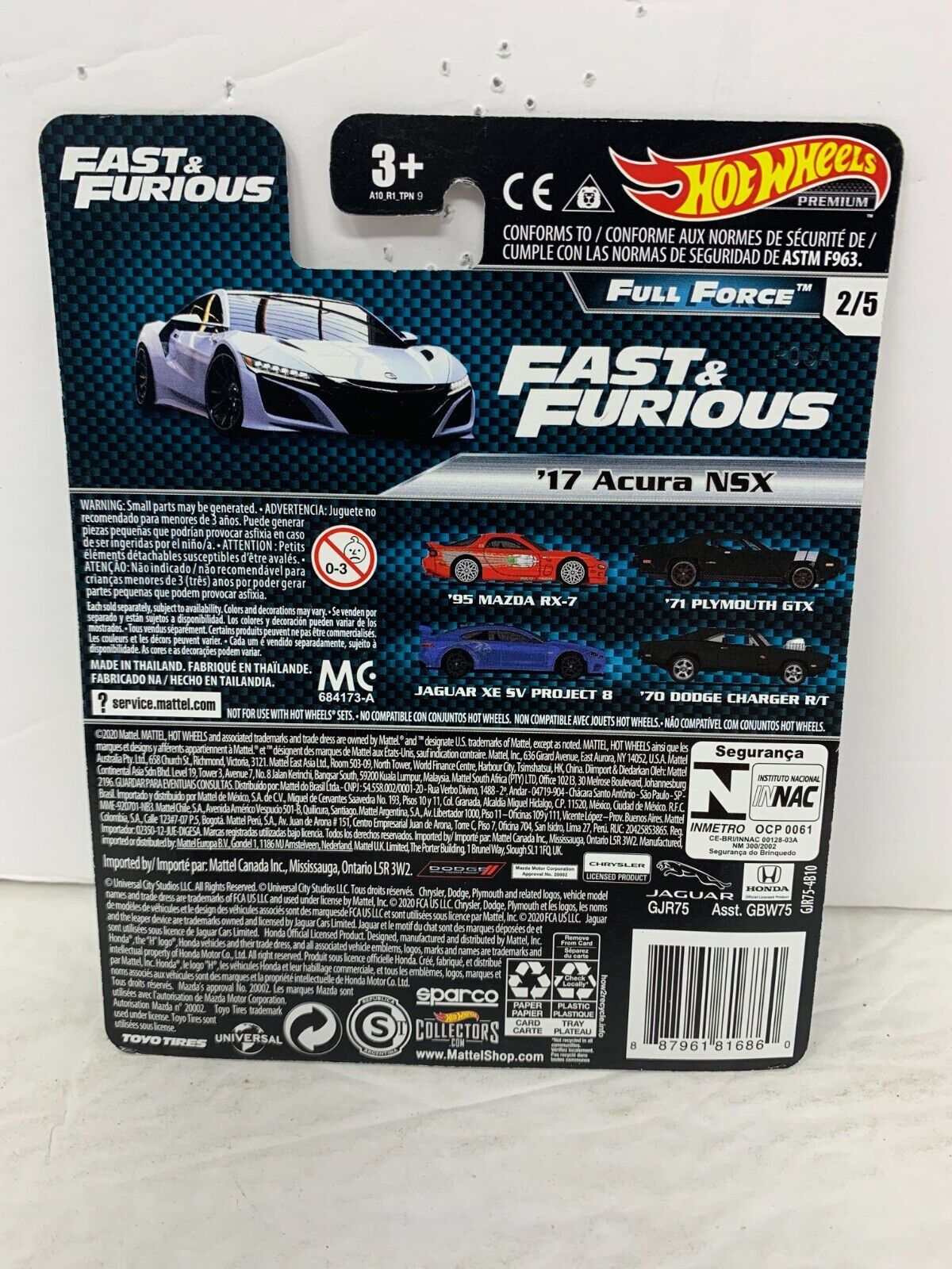 Hot Wheels Premium Fast & Furious Full Force '17 Acura NSX 1:64 Diecast