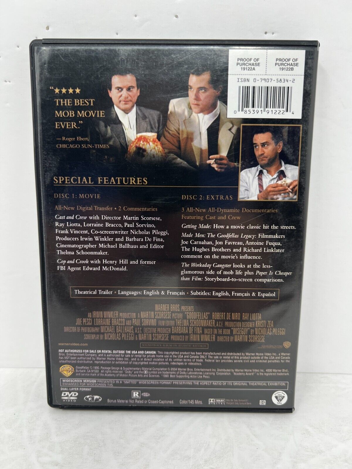 Goodfellas (DVD, 2004) Robert De Niro Joe Pesci Crime Good Condition!!!