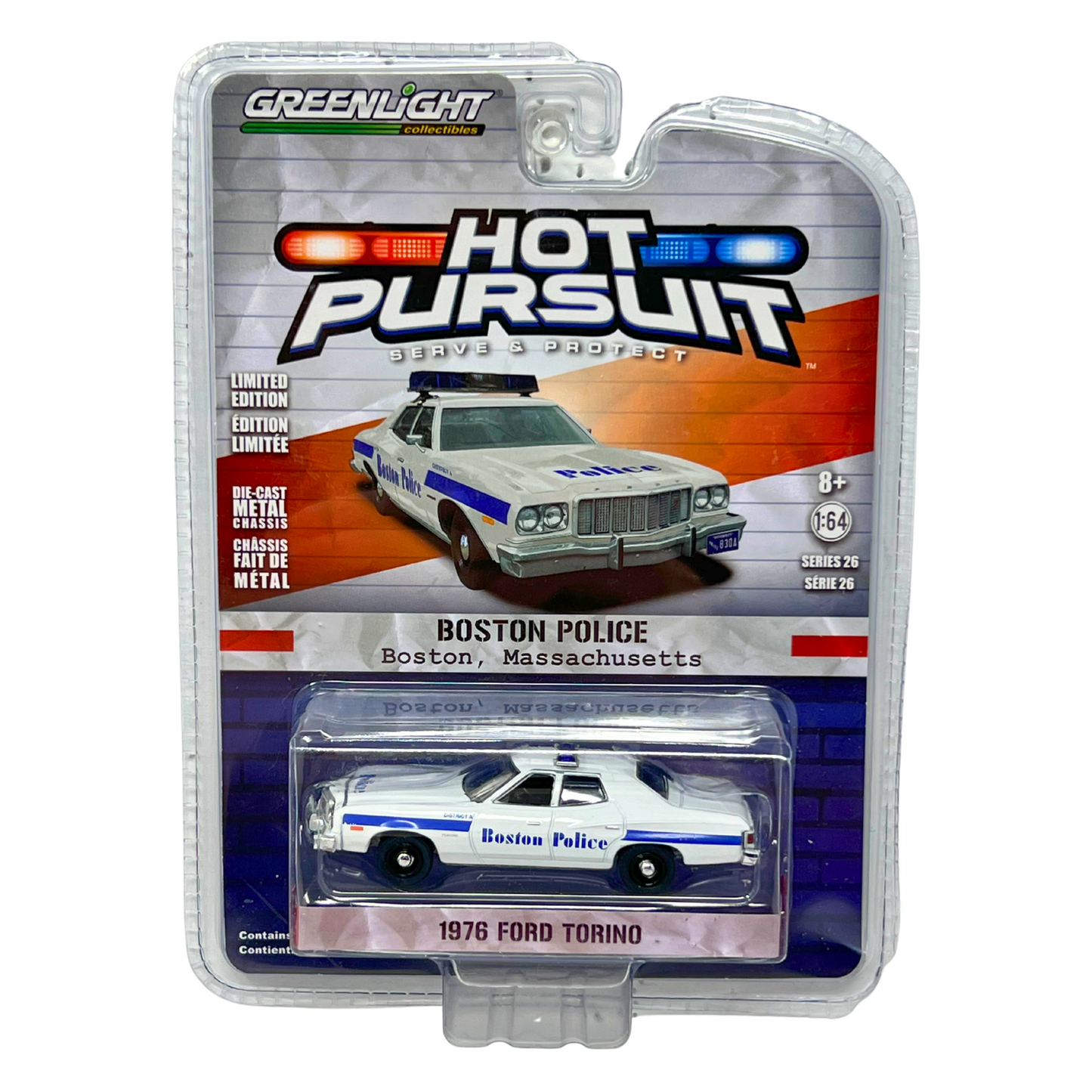 Greenlight Hot Pursuit Boston Police 1976 Ford Torino 1:64 Diecast