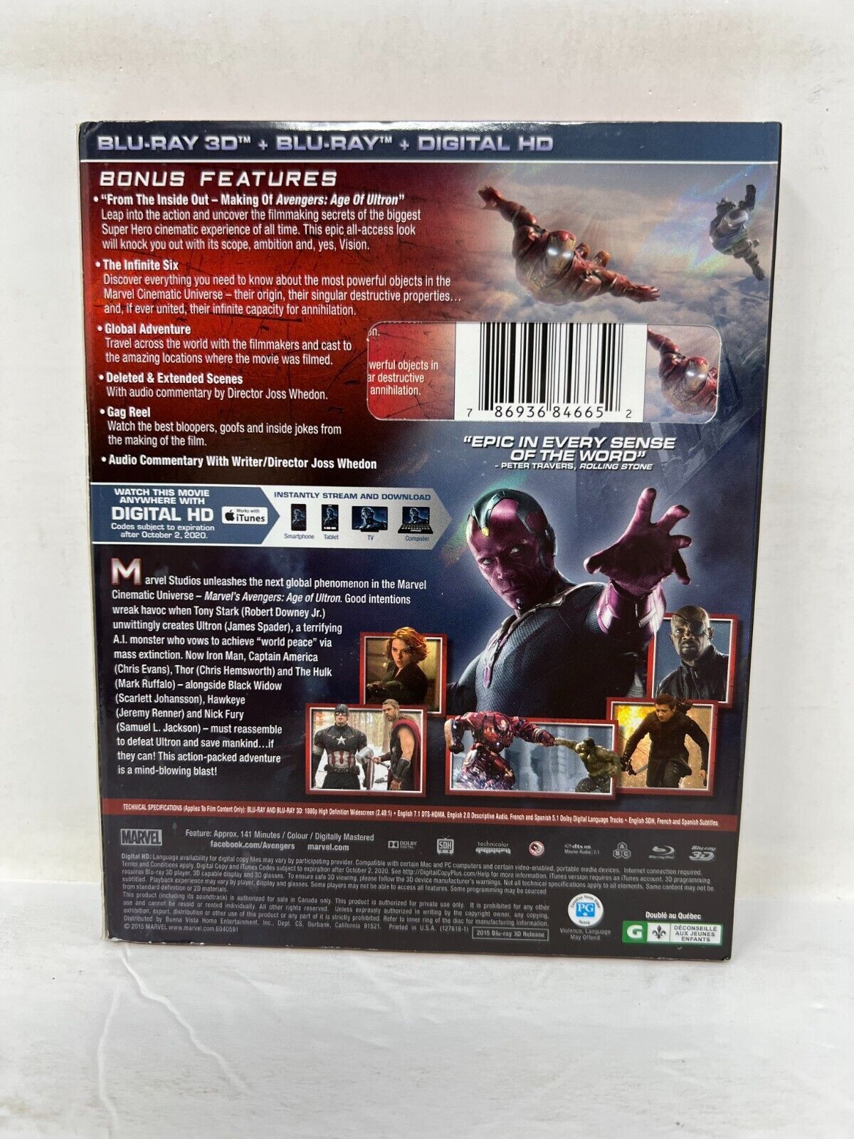 Avengers Age of Ultron (Blu-ray 3D, 2015) Marvel Good Condition!!!