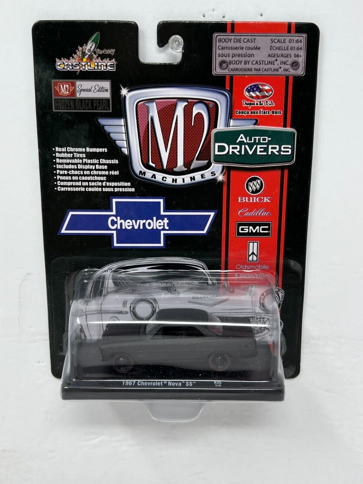 M2 Machines Auto-Drivers 1967 Chevrolet Nova SS Frozen Black Pearl 1:64 Diecast