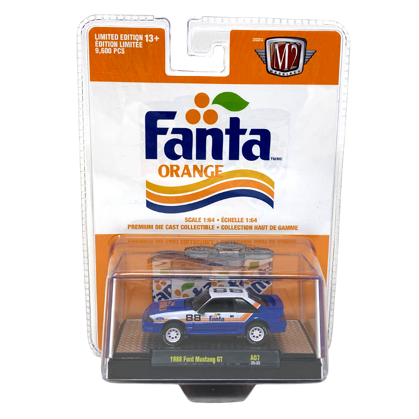 M2 Machines Fanta 1988 Ford Mustang GT A07 1:64 Diecast Limited Edition