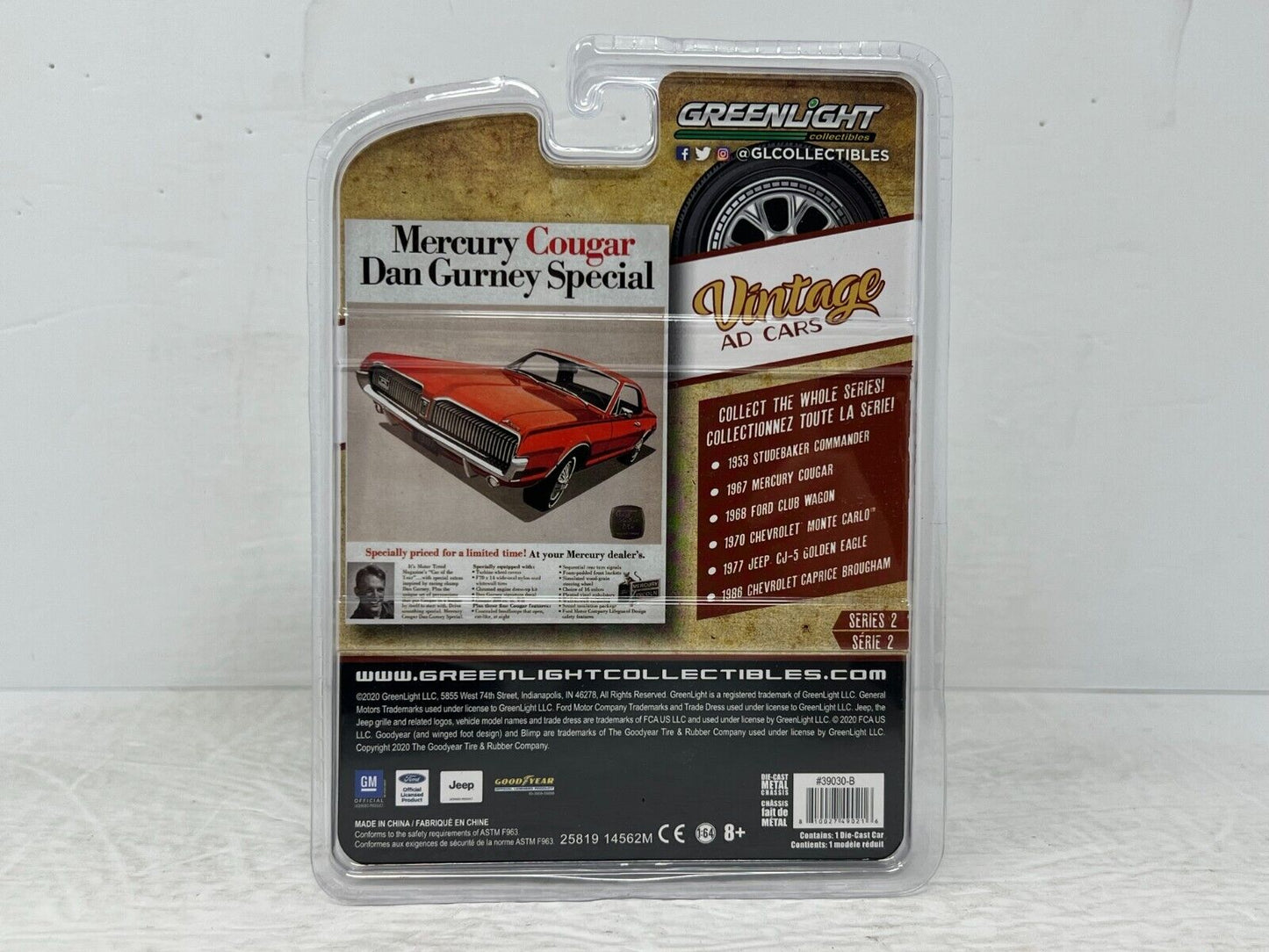 Greenlight Vintage Ad Cars 1967 Mercury Cougar RAW CHASE 1:64 Diecast