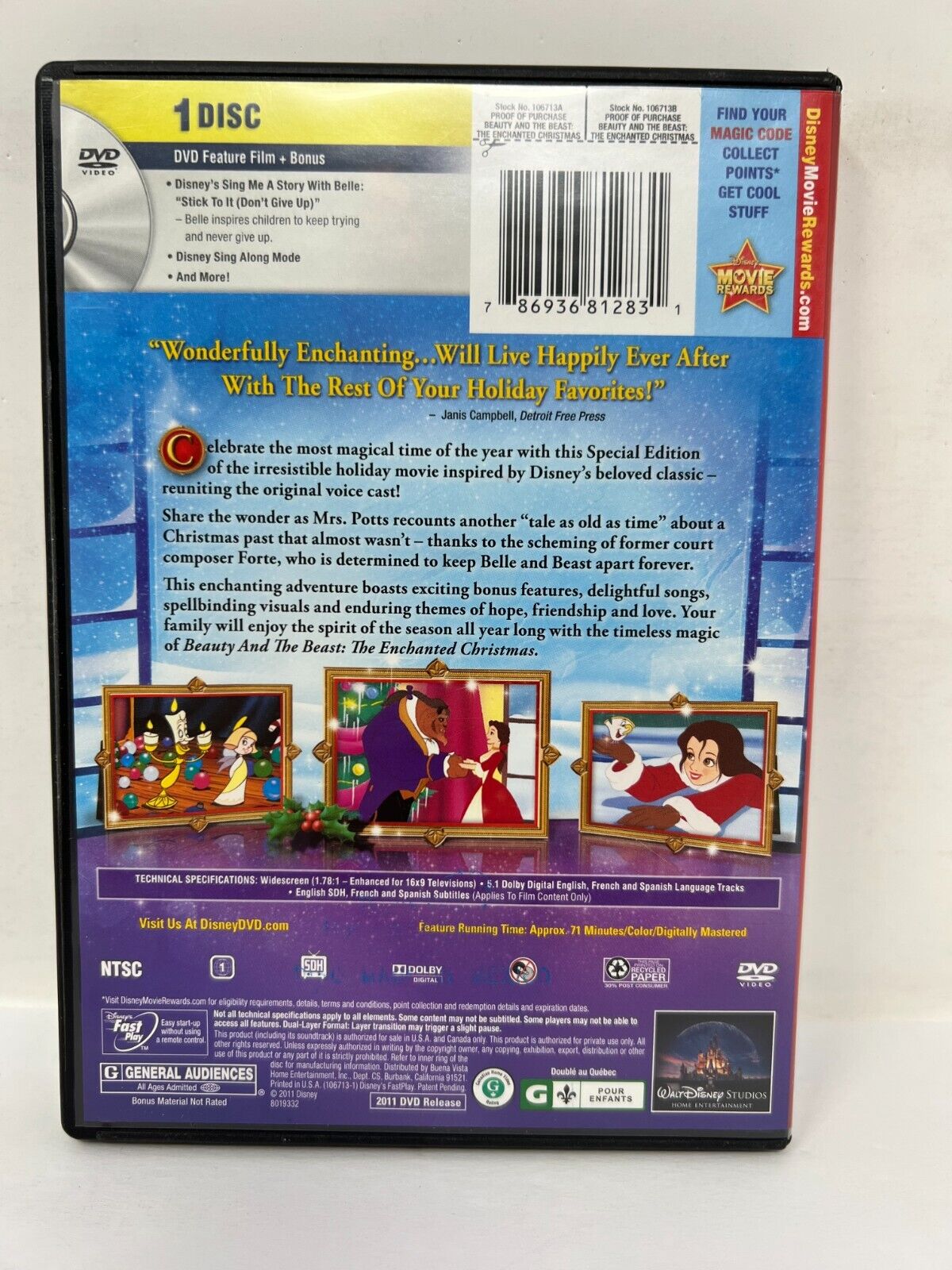 Beauty and the Beast The Enchanted Christmas (DVD, 2011) Disney Good Condition!!