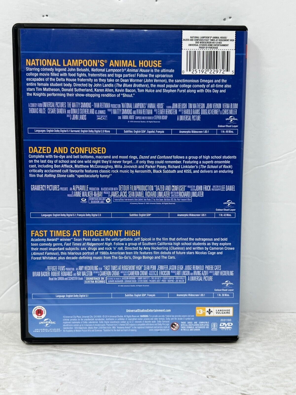 Animal House/ Dazed and Confused / Fast Times (DVD) Good Condition!!!