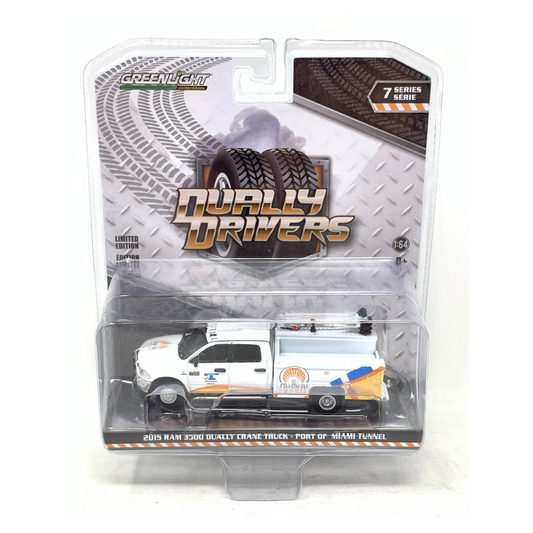 Greenlight Dually Drivers 2015 Ram 3500 Crane Truck Port of Miami 1:64 Diecast