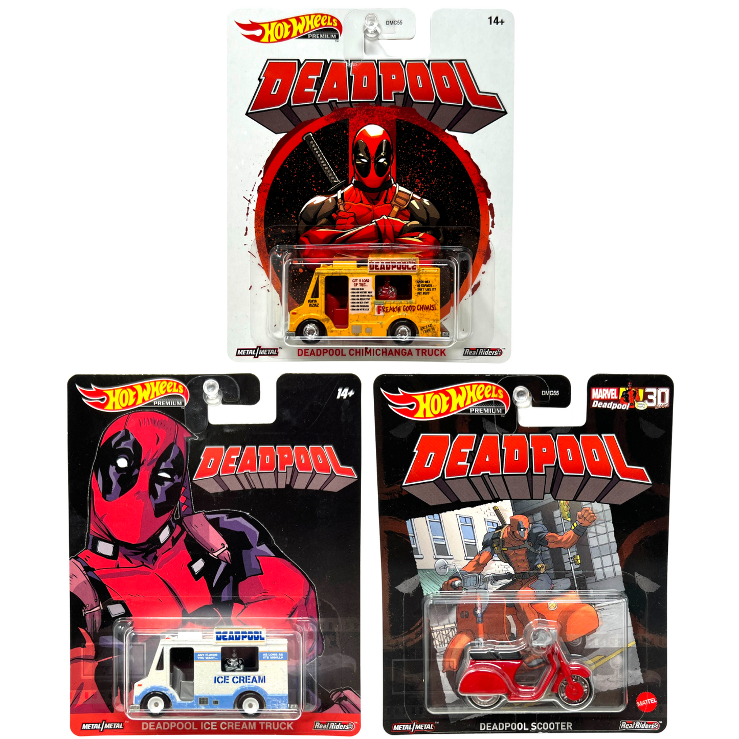 Hot Wheels Marvel Deadpool Pop Culture Real Riders 1:64 Diecast 3 Pack