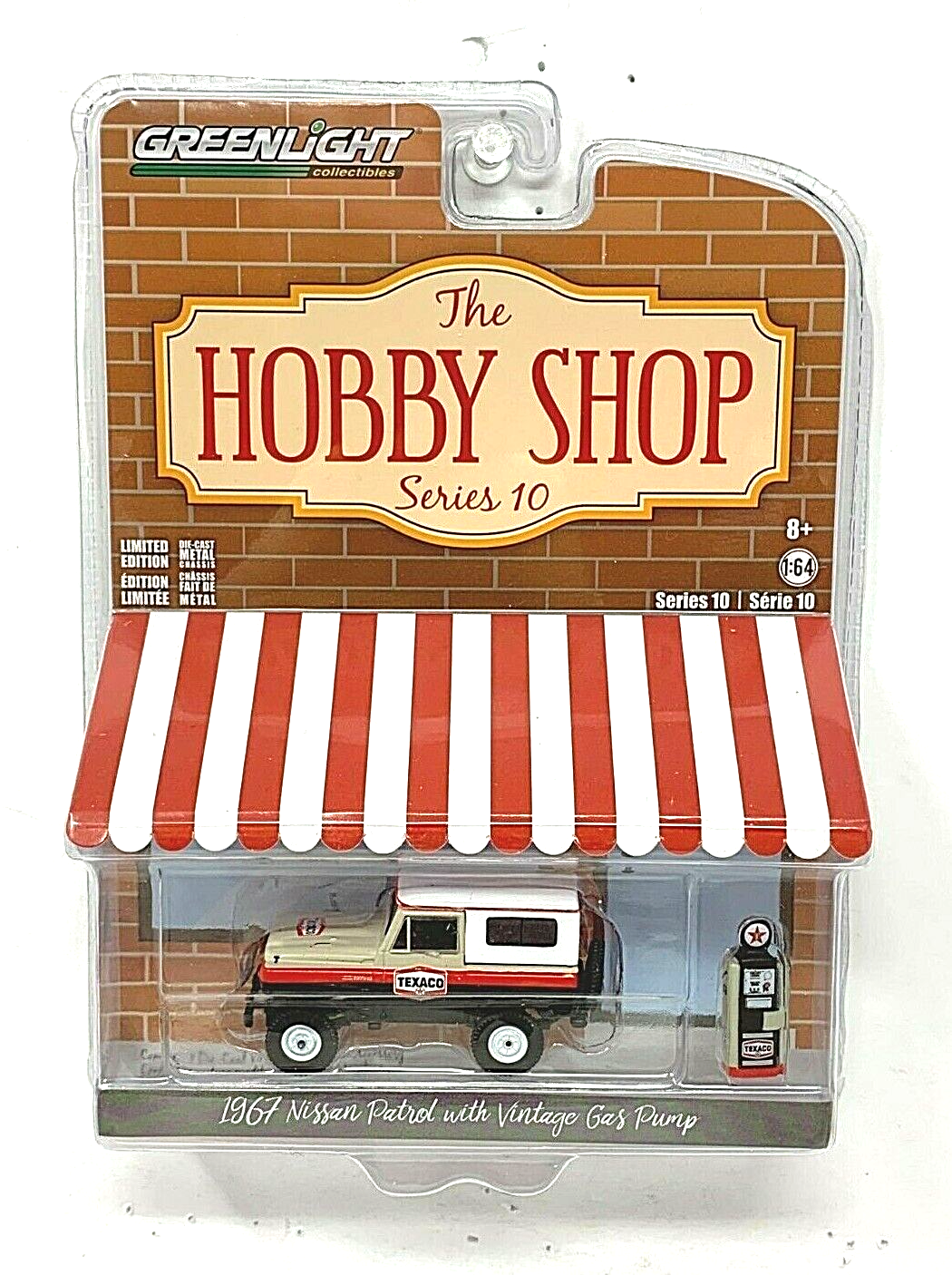 Greenlight The Hobby Shop 1967 Nissan Patrol w/ Vintage Gas Pump 1:64 Diecast