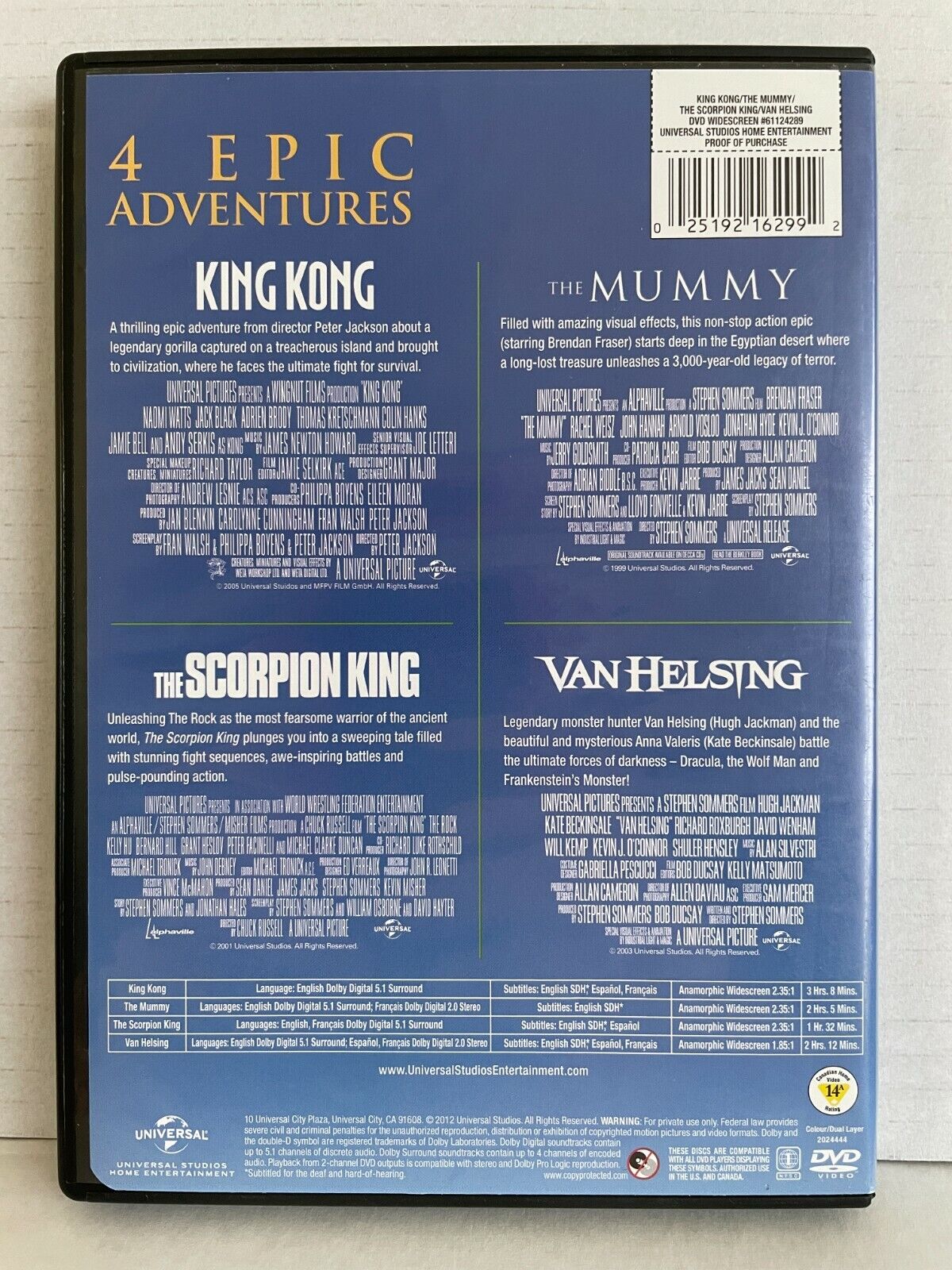 King Kong / The Mummy / Scorpion King / Van Helsing (DVD, 2012) Collection